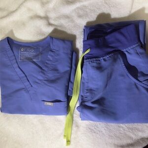 Figs Blueberry Scrub Set with Lime Drawstring